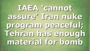 IAEA ‘cannot assure’ Iran nuke program peaceful; Tehran has enough material for bomb